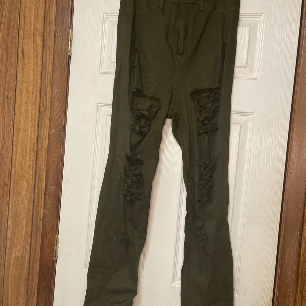 Army Green Distressed Jeans